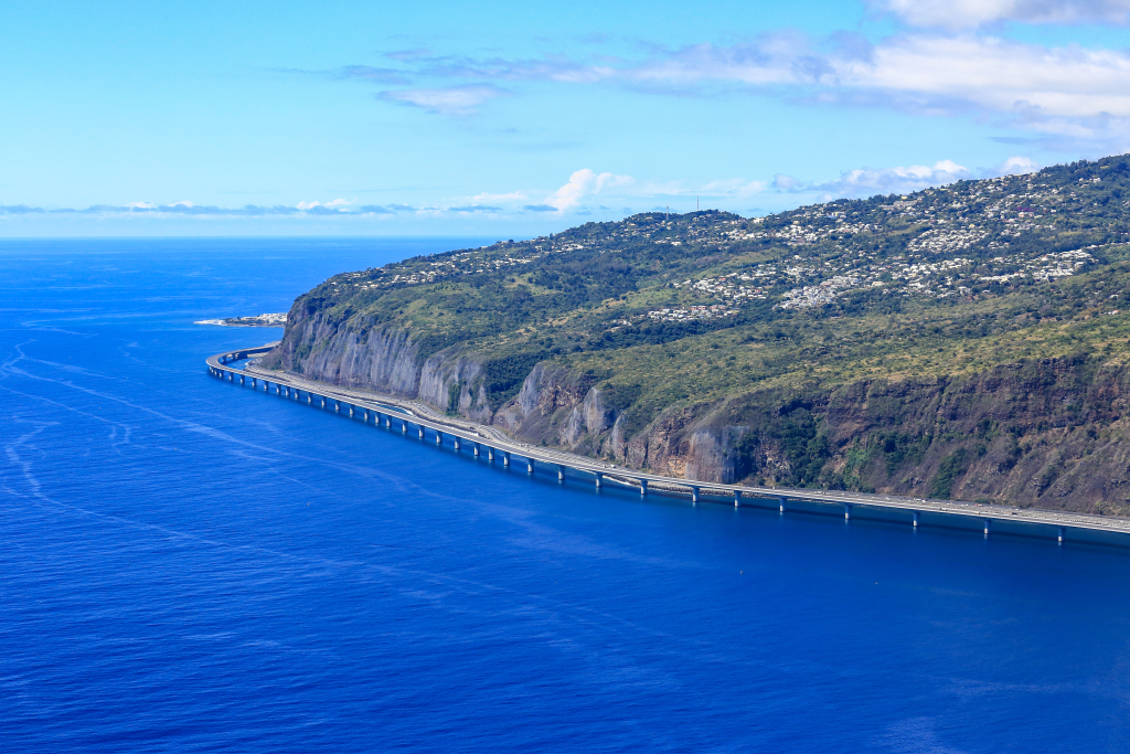 New littoral road of Reunion Island, most expensive road, bridge over the sea
